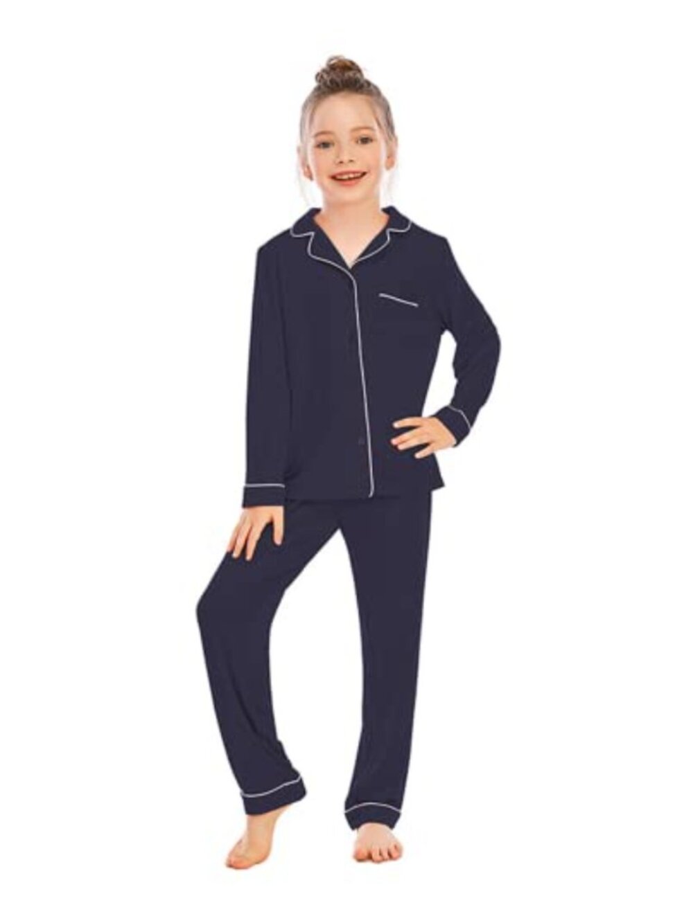 Kids 2 Piece Pajama Set Long Sleeve Button-Down Modal Sleepwear